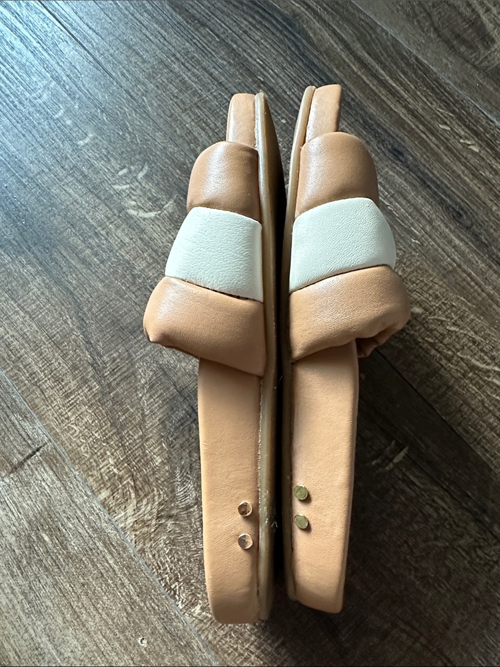 beek Padded Slide Sandals in Tan and White - Picture 2 of 3